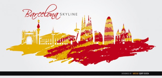 Barcelona Flag Skyline Silhouette