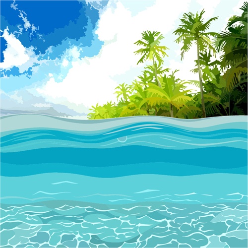 Beach with sea scenery vector design 04