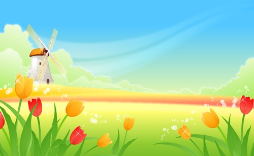 Beautiful cartoon landscapes vector set 07