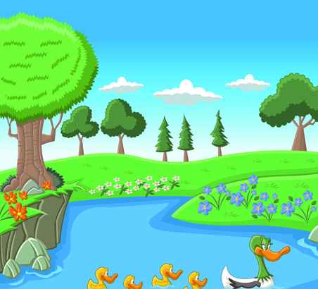 Beautiful Nature landscape lake vector graphics 04