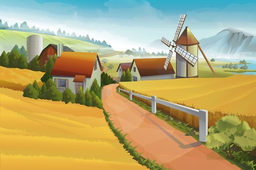 Beautiful rural landscapes vector material 03
