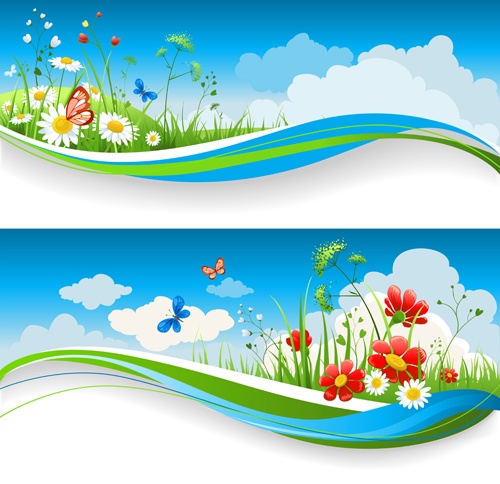 Beautiful Summer landscapes design vector 05