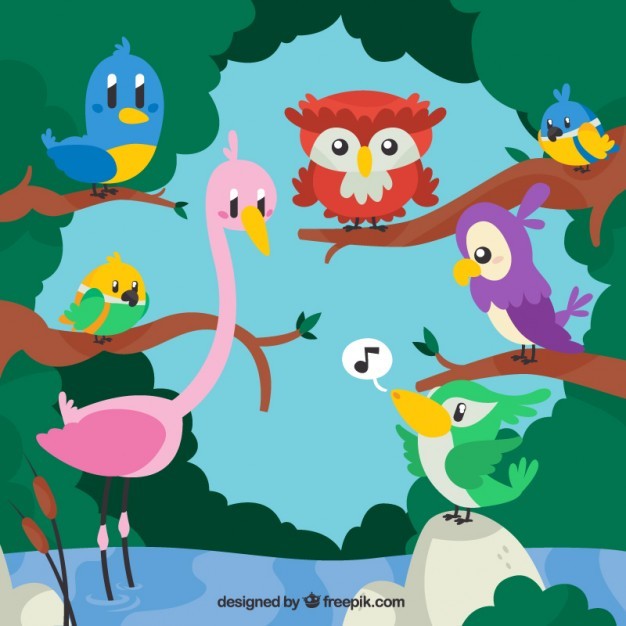 Cartoon animals in the nature illustration