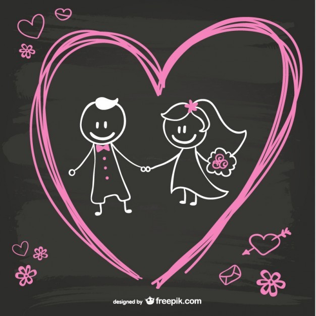 Cartoon bride and groom blackboard design