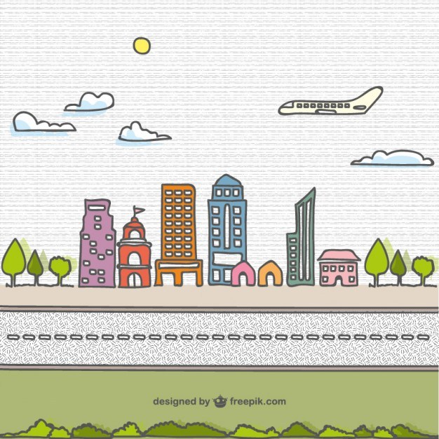 Cartoon hand drawn city vector