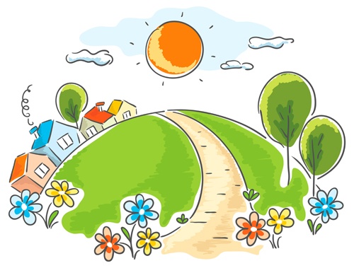 Cartoon landscape hand drawn vectors 04