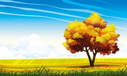 Cartoon natural landscapes beautiful vector 01