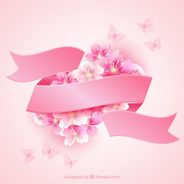 Cherry blossoms with a pink ribbon  Vector | Free Download