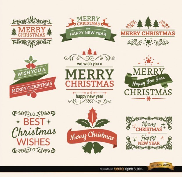 Christmas typographic elements, vintage labels and ribbons Vector | Free Download
