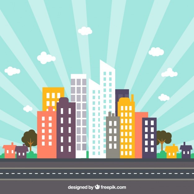City skyline on PSD – Flat colors