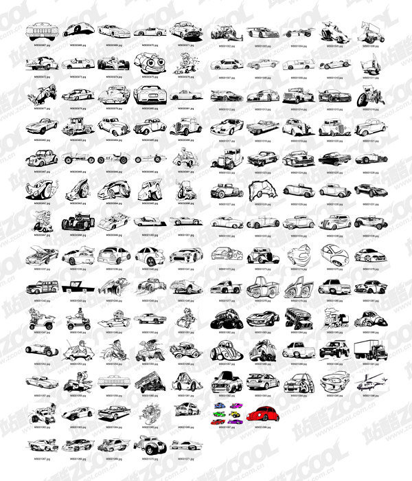 132 classic black and white cartoon car