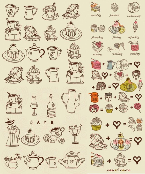 Coffee, snacks vector material