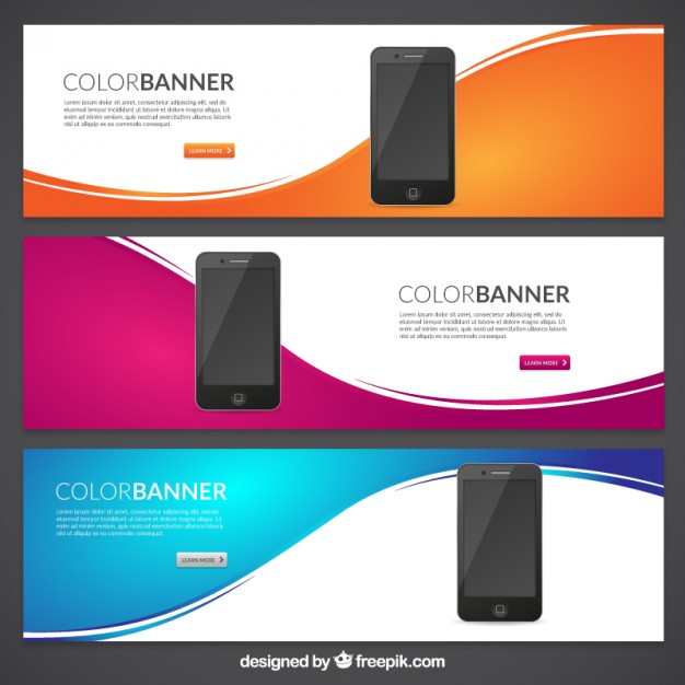 Color banners with mobile phones  Vector | Free Download