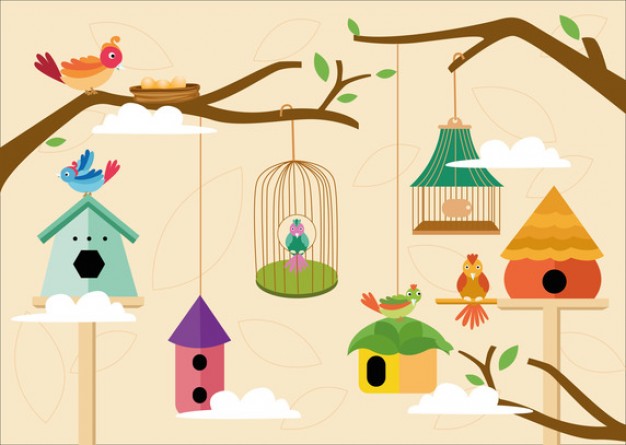 Cute birds cage vector