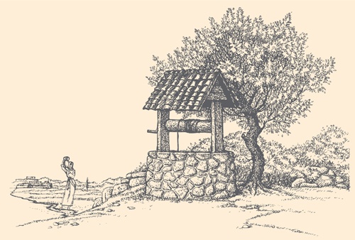 Drawing landscape countryside vector set 01