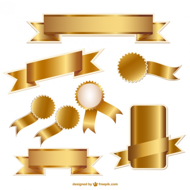 Golden ribbons and badges vector graphics  Vector | Free Download