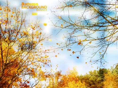 Golden yellow autumn nature landscape vector 04
