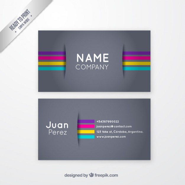 Grey business card with colorful stripes  Vector | Free Download
