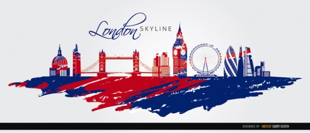 London Flag Skyline Silhouette