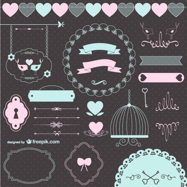 Love wedding retro graphic elements   Vector | Free Download