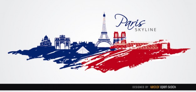 Paris skyline flag silhouette