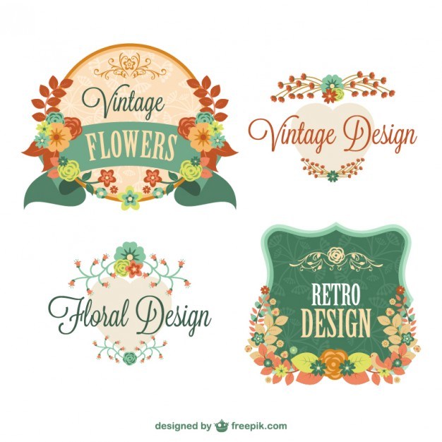 Retro floral graphic elements design  Vector | Free Download