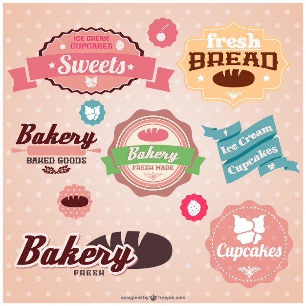 Retro set of bakery stickers   Vector | Free Download