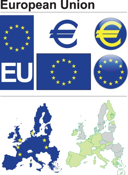 Set of European Union flag and symbol design vector graphics 05