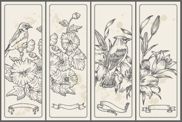 Set of Vintage with Flowers cards vector 01