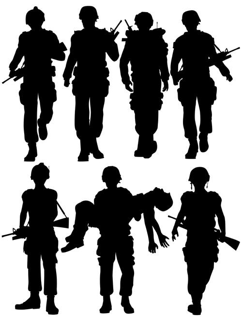 soldiers silhouettes vector set 04