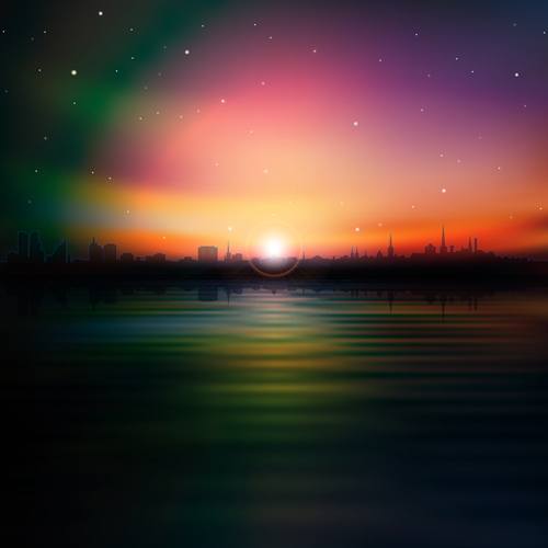 Urban Sunrise Landscape vector 02