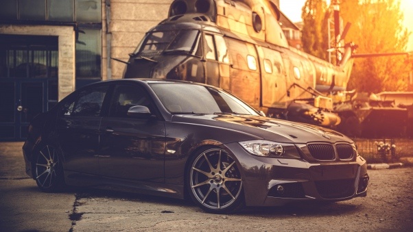Wallpaper Bmw, E90, Deep concave, Black, Helicopter HD