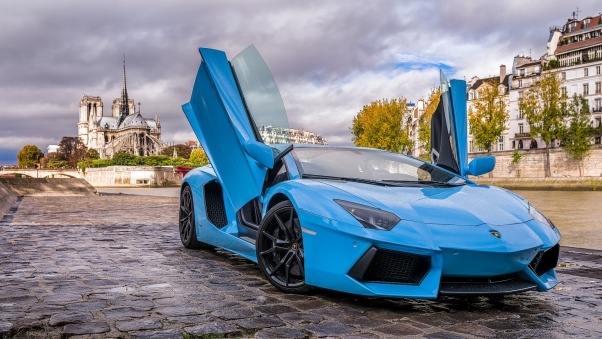 Wallpaper Lamborghini, Aventador, Blue, Paris HD