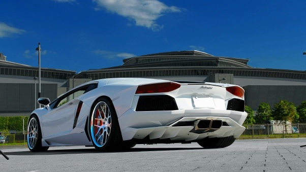 Wallpaper Lamborghini, Aventador, Lp700-4, White, Paving tiles, Sky, Clouds HD