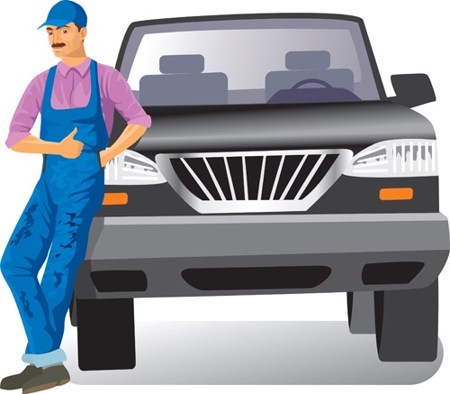 Warehouse with Worker elements vector graphic 05