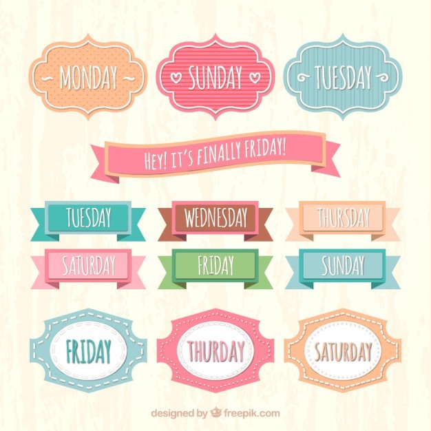 Weekly labels in retro style  Vector | Free Download