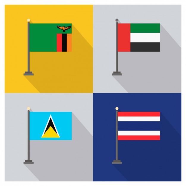 Zambia United Arab Emirates Saint Lucia and Thailand Flags