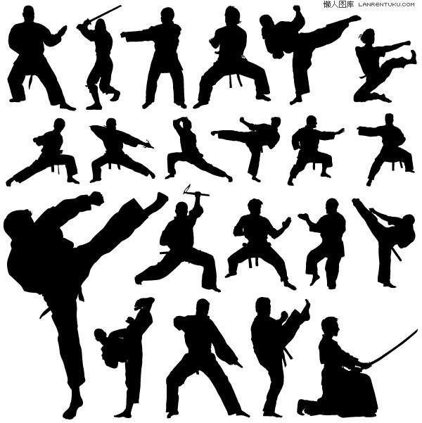 A variety of martial arts action silhouette