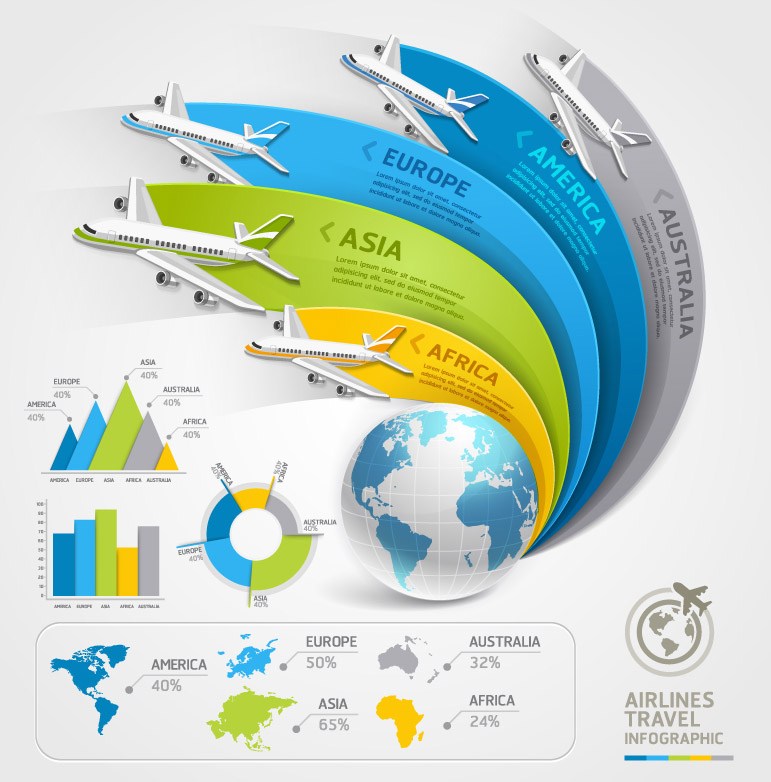 Air travel information map vector material