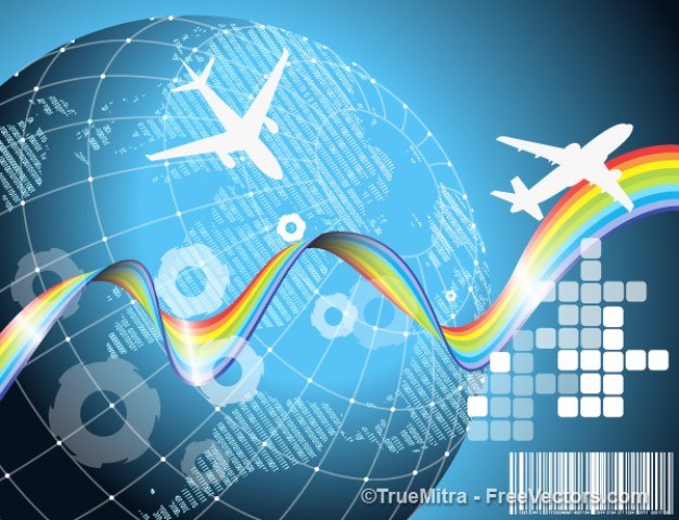 Airplane travel earth background vector set