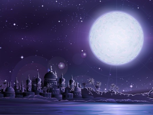 the ancient city under full moon vector material Ancient city under full moon