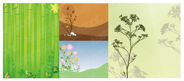 Bamboo and flowers, vector material