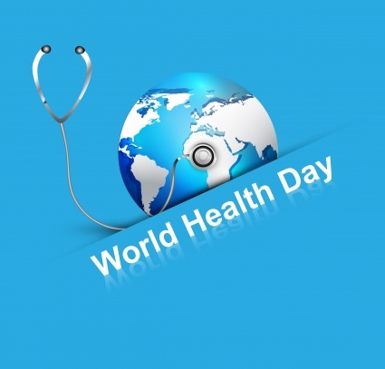 Beautiful world health day blue colorful shiny globe with creative concept vector background