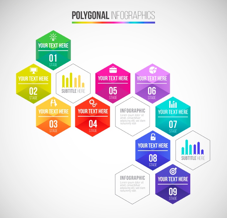 Business information map vector color hexagon design