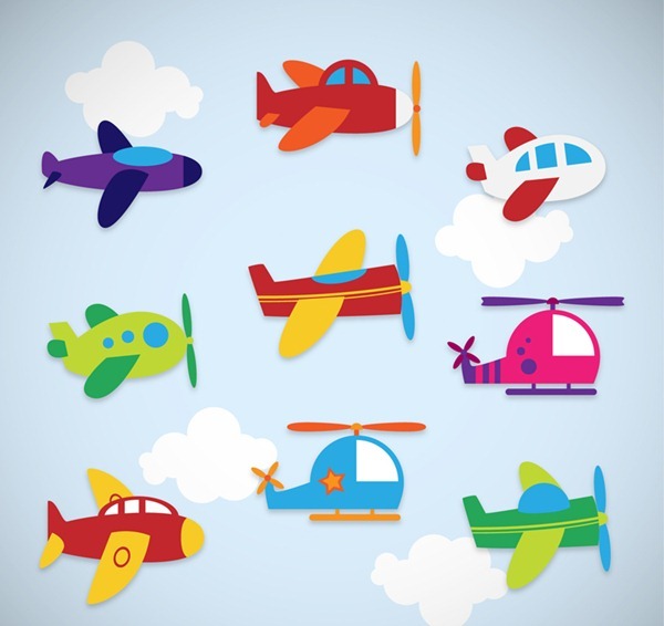 9 cartoon airplane stickers vector graphics