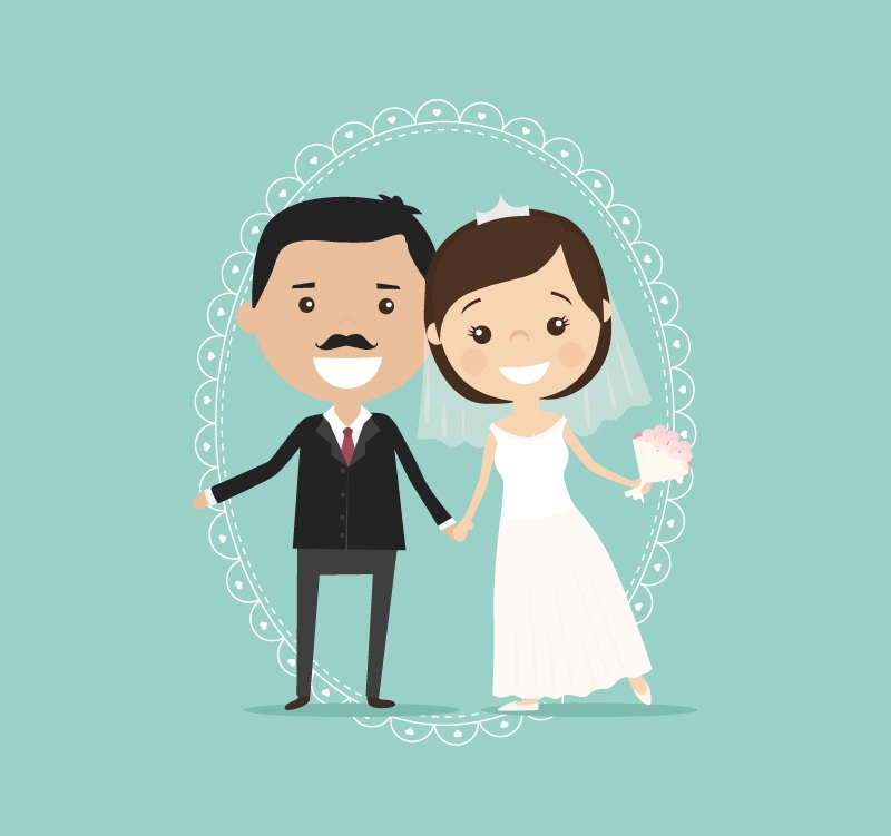 Cartoon bride and groom vector character vector material