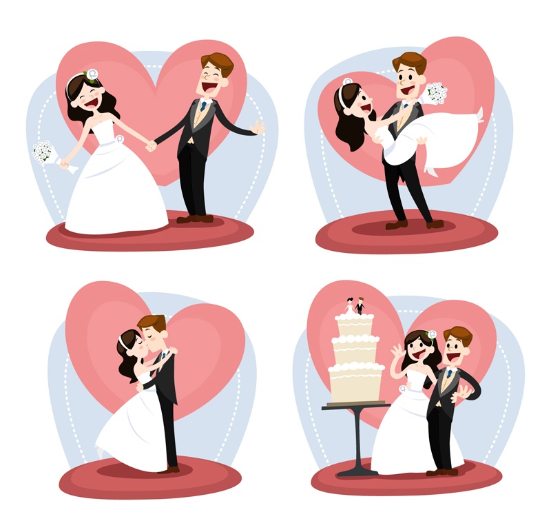 cartoon bride and groom wedding vector character