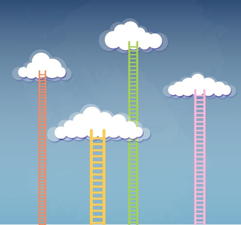 Cartoon clouds with ladder Vector cartoon background