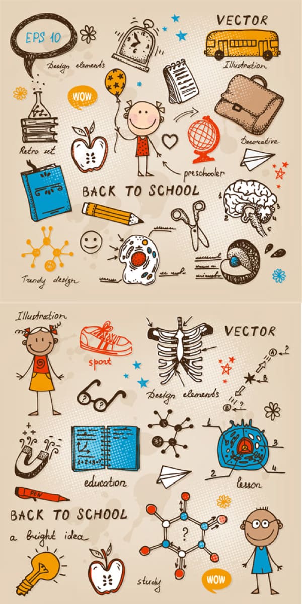 Cartoon school children illustration vector