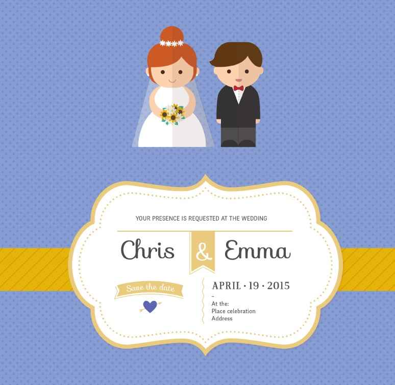 Childlike bride and groom wedding invitation design